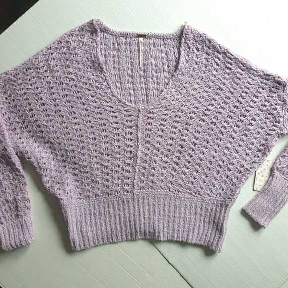 Free People Best Of You Open Weave Knit V-Neck Sweater in Light Purple Moo Sz XS - Picture 14 of 15